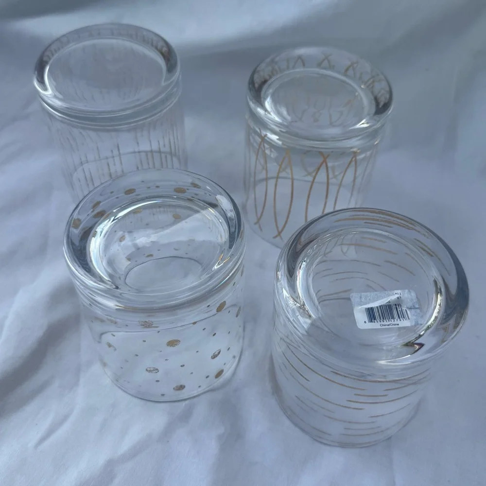 Set of 4 Mikasa Gold Metallic Retro Atomic Patterned Glasses, Lowball Cocktail